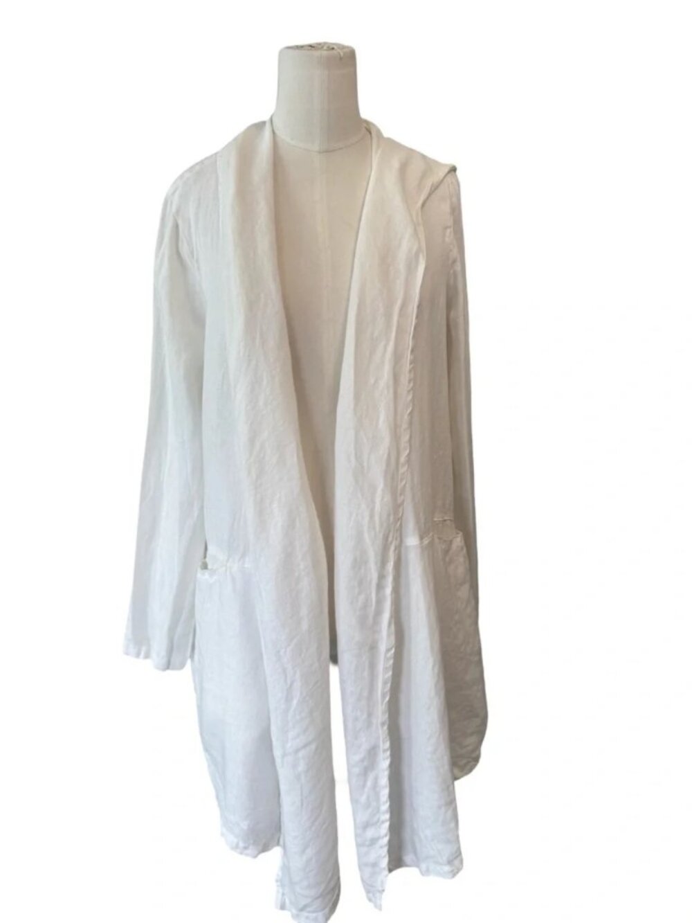 Click by Color Me Cotton White 100% Linen Hooded Open Front Cardigan Jacket XS - Picture 2 of 8